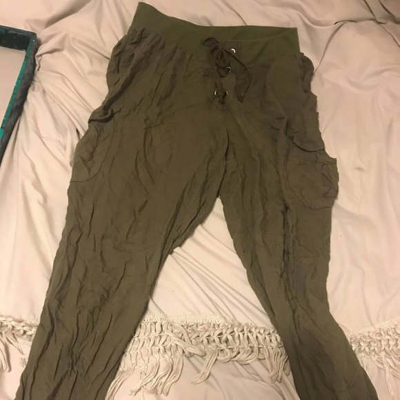 Draw string joggers, olive green - Picture 1 of 2
